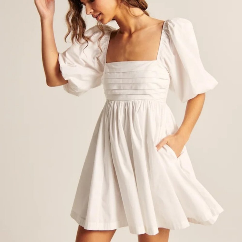 Abercrombie & Fitch Ruched Bodice Puff Sleeve Mini Dress L TLL